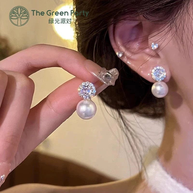 TheGreenParty925银针【月光宝盒】施家澳白珠小香风高级感珠珠耳钉