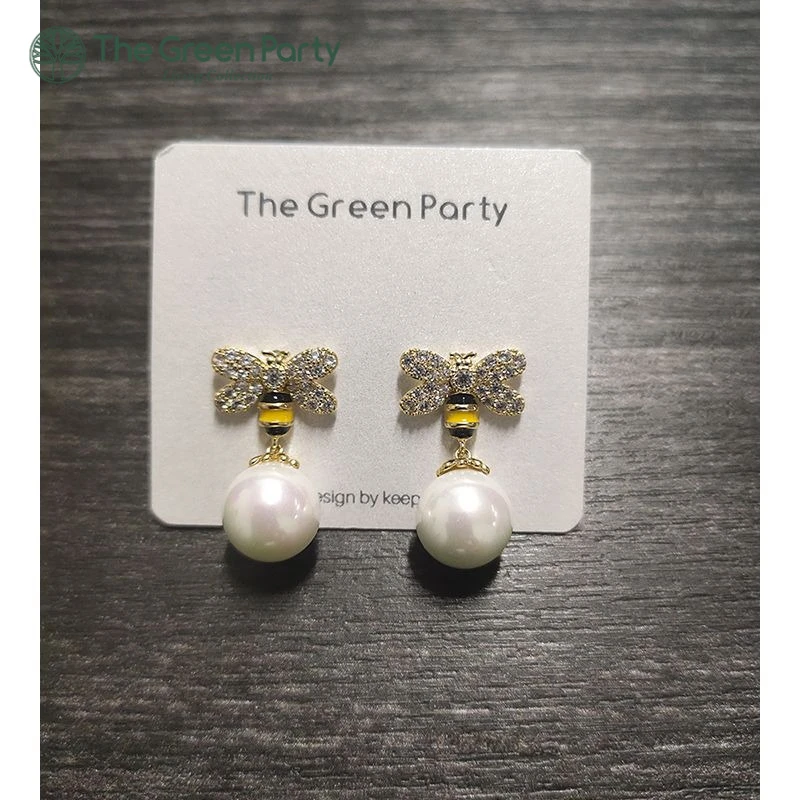 925银耳钉 绿光派对小蜜蜂时尚珠珠耳环