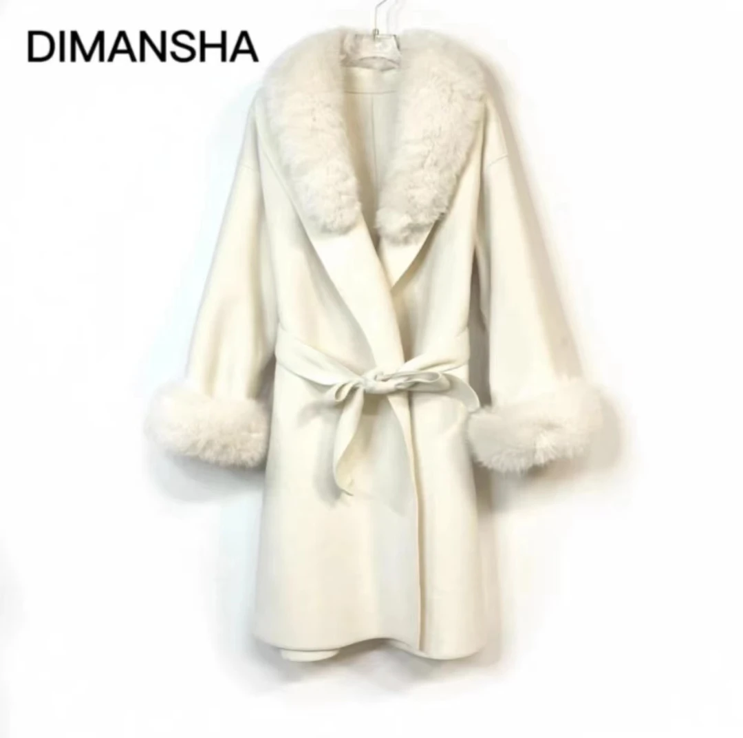 2024秋冬新款果冻慵懒感秋冬可拆卸毛毛绒长款双面呢大衣 B23-006