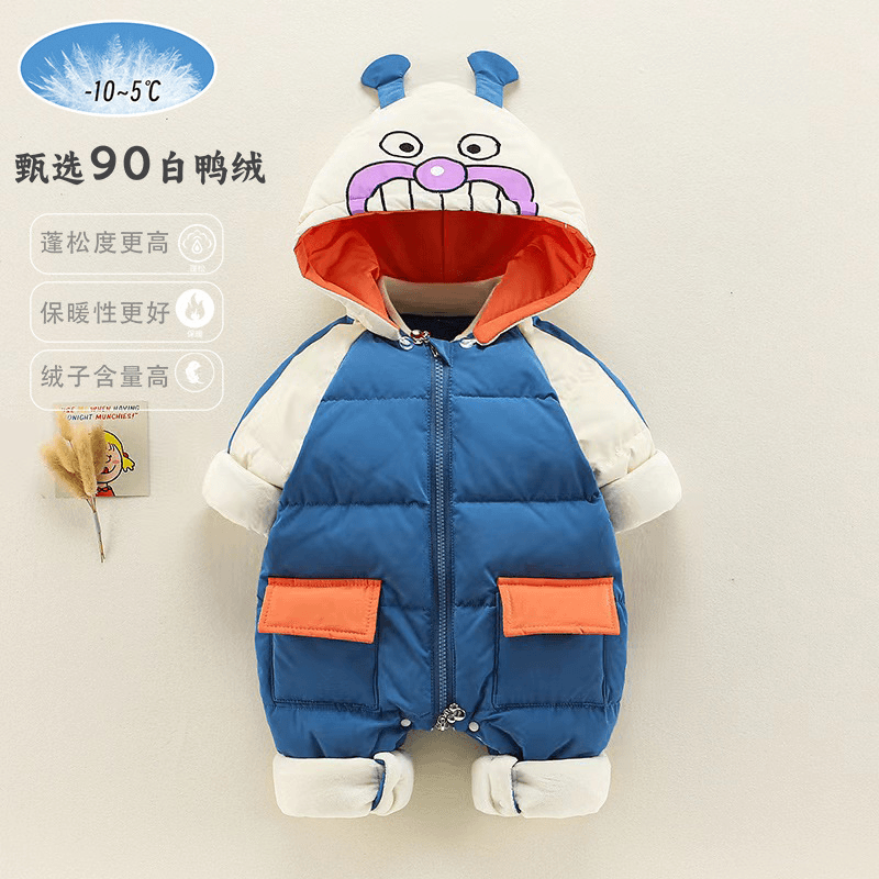 秋冬新生婴儿连体羽绒服白鸭绒爬爬服加厚保暖外套男女宝宝外出服