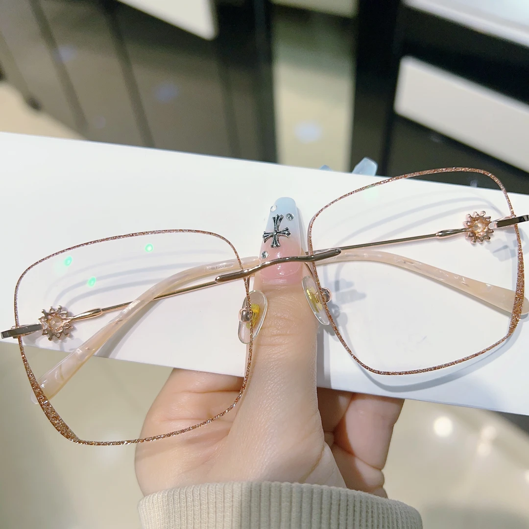 M029古风方框显脸小超轻时尚女款显气质无框切边五金女孩近视镜