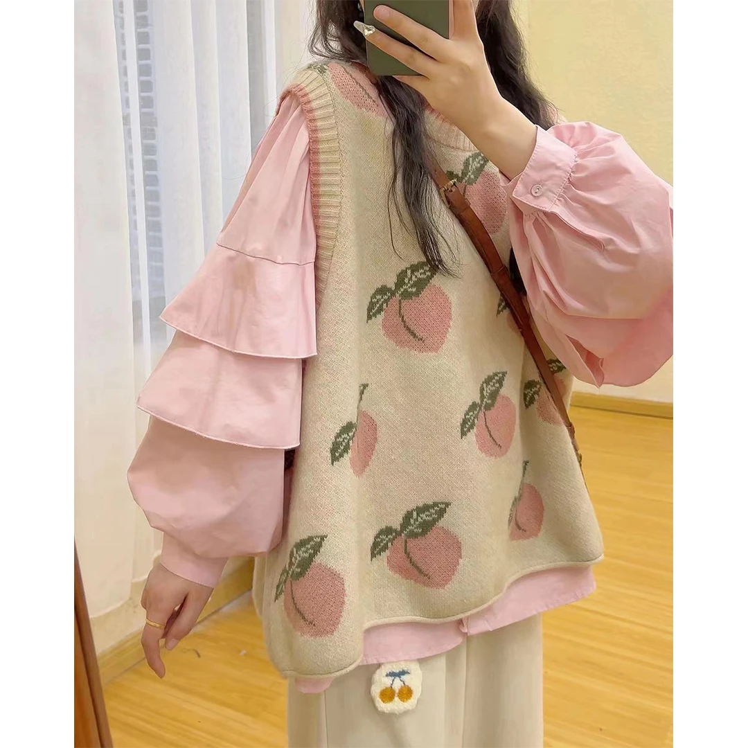 【圆圆推荐】宽松马甲上衣女2023春季新款甜美减龄百搭套头毛衣女