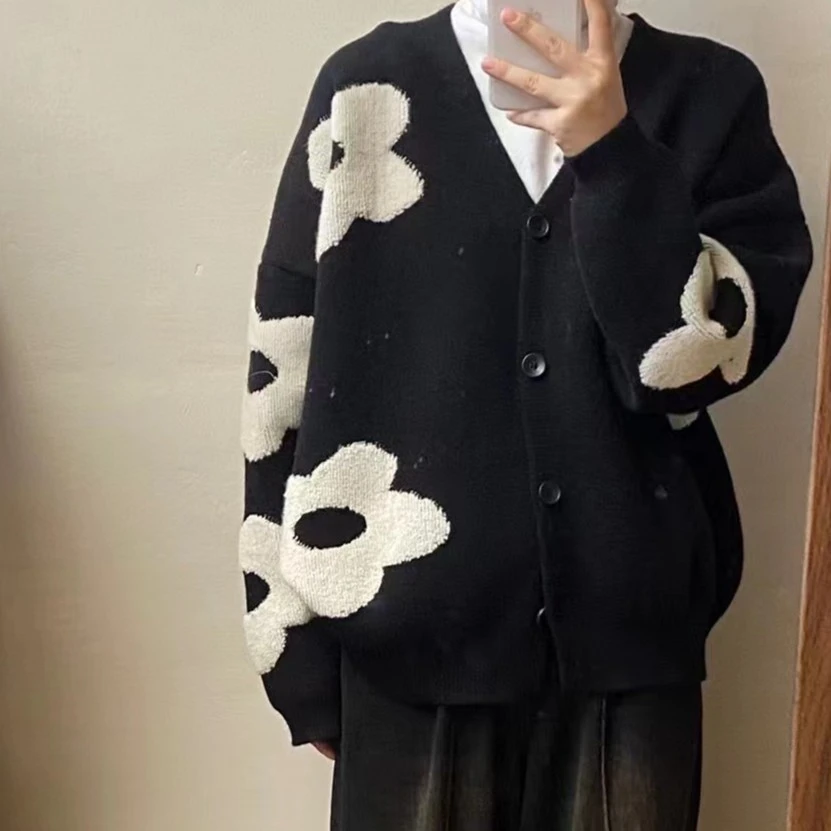 大码女装微胖mm甜美风减龄百搭上衣秋季新款立体开衫宽松毛衣外套