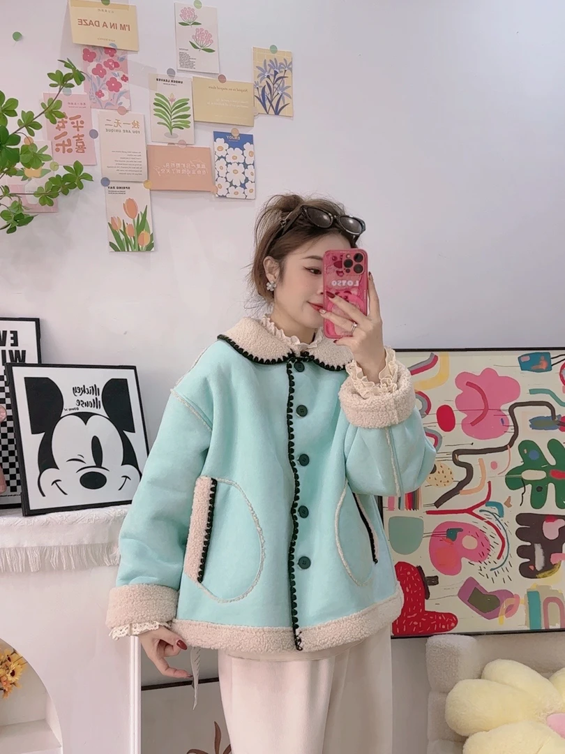 【圆圆推荐】大码皮毛一体外套女2024秋冬新款百搭显瘦加厚上衣女