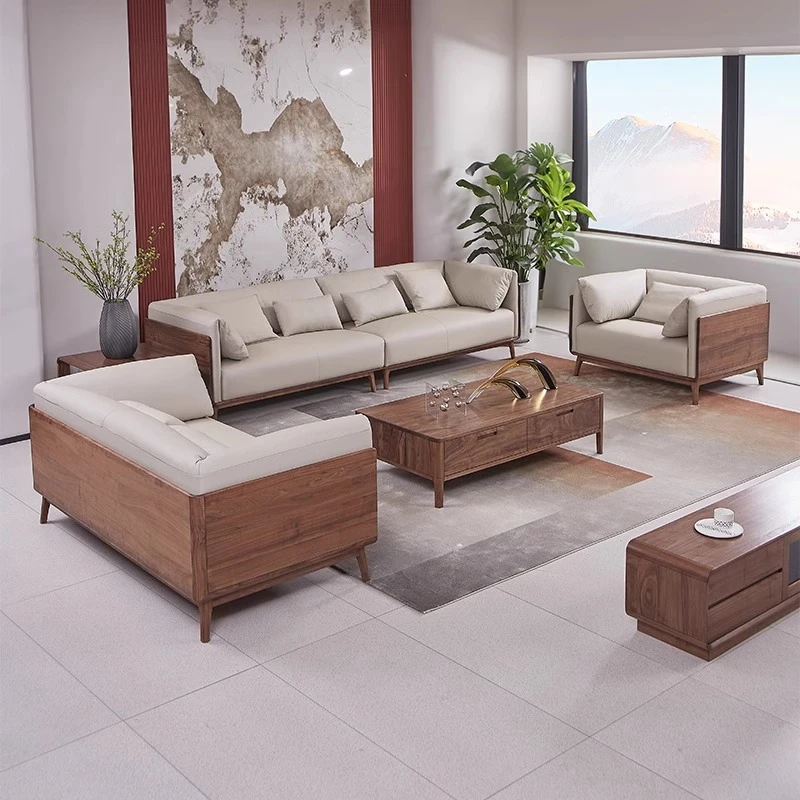 轻奢北美黑胡桃木小象客厅沙发