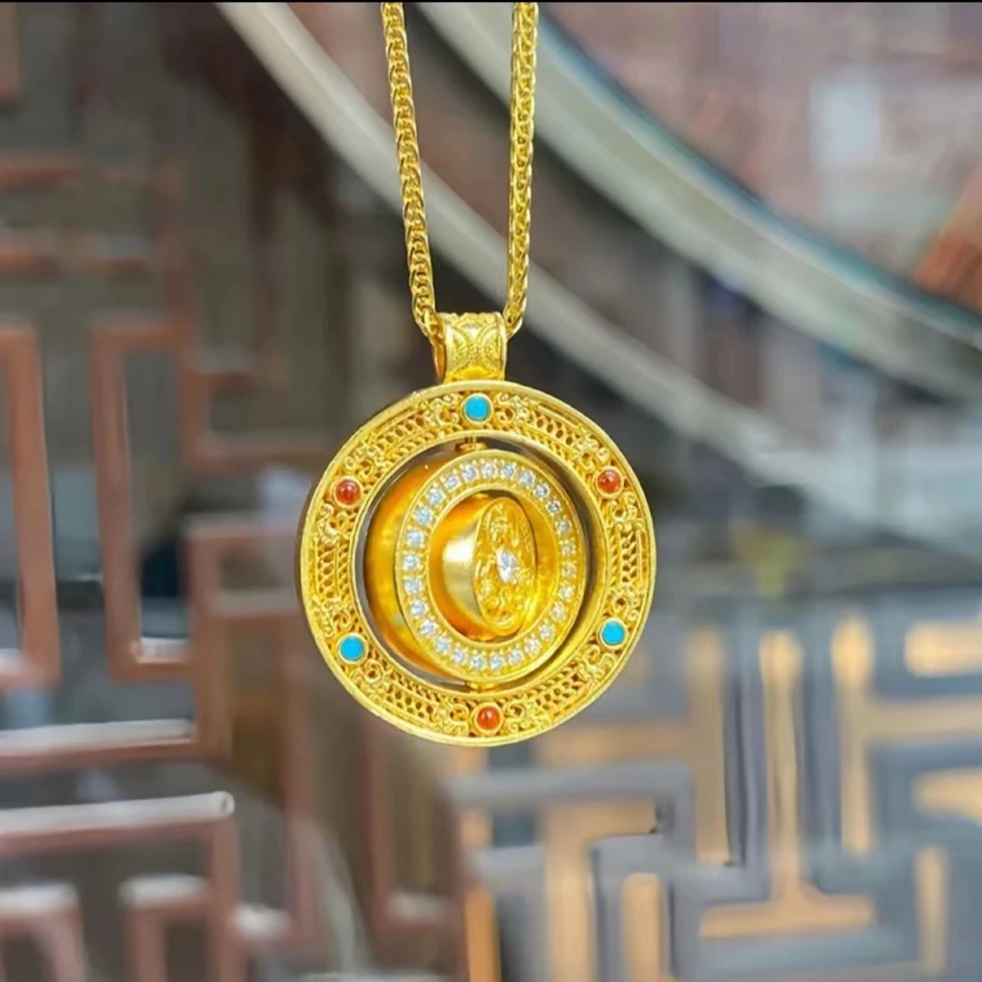 合金吊坠 复古圆牌罗盘吊坠民族风复古时尚旋转罗盘福禄吊坠