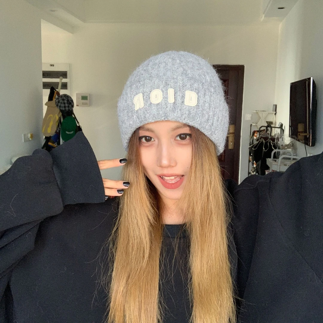 【小耍大牌】韩版ins简约字母刺绣针织帽子女秋冬百搭显脸小保暖