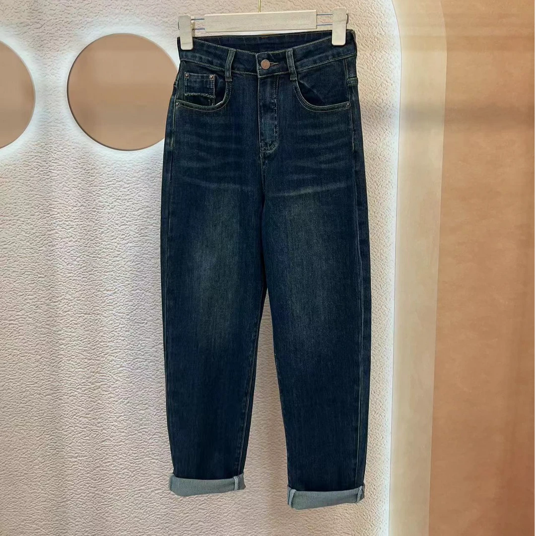 108老爹牛仔裤女装早秋新款显瘦高腰时尚百搭宽松水洗老爹裤