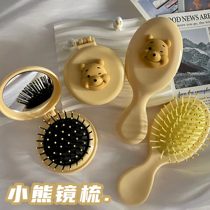 ins卡通小维尼熊气垫梳子小巧便携可爱一体折叠镜梳女气囊按摩梳，