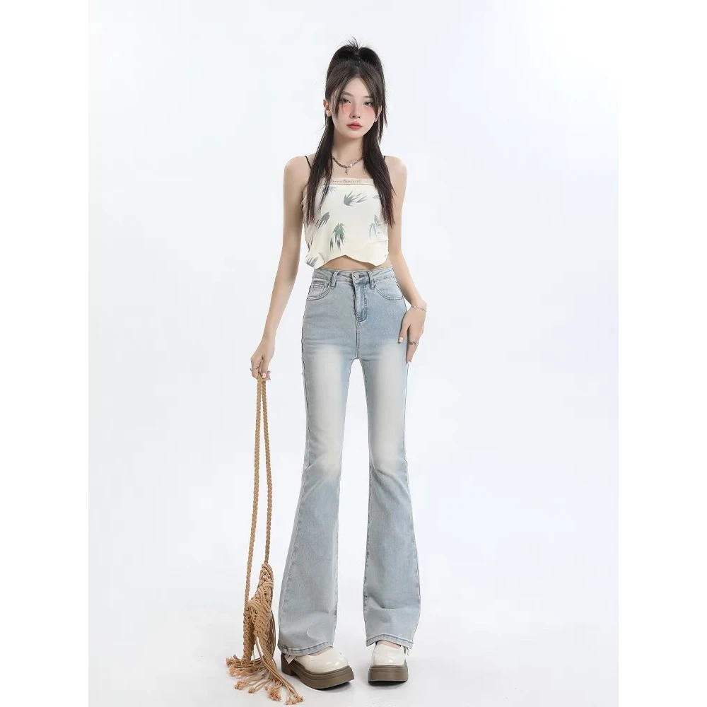 高个子加长高腰喇叭牛仔裤女2025春夏新款美式复古显瘦微喇马蹄裤