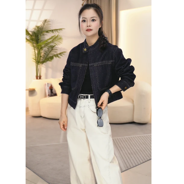 【聪尔专属】冬季短款休闲时尚百搭复古水洗设计感女牛仔外套9401