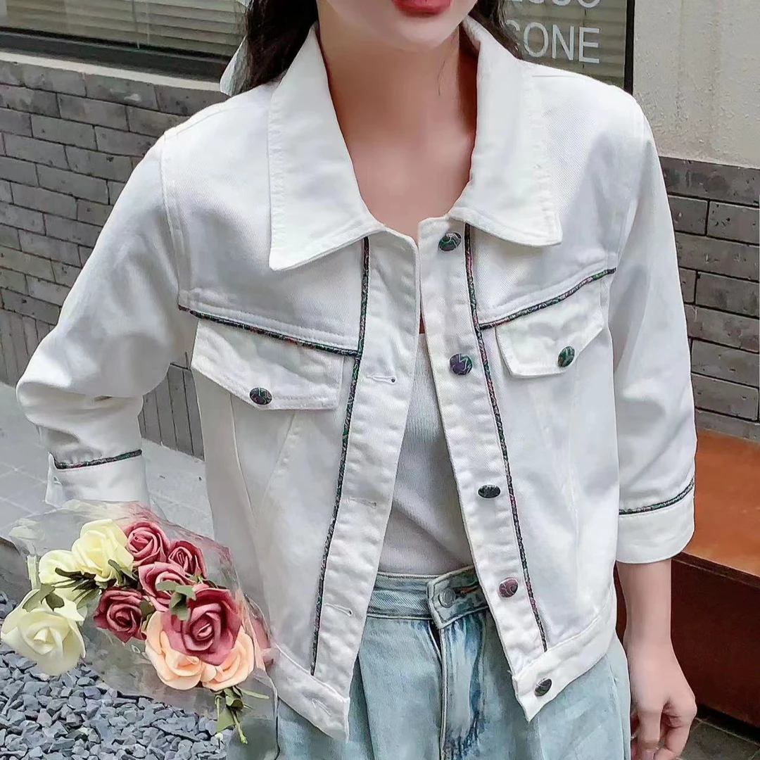 上衣女外夏女外套牛仔网红白色短款时尚百搭休闲女士韩版翻领2438