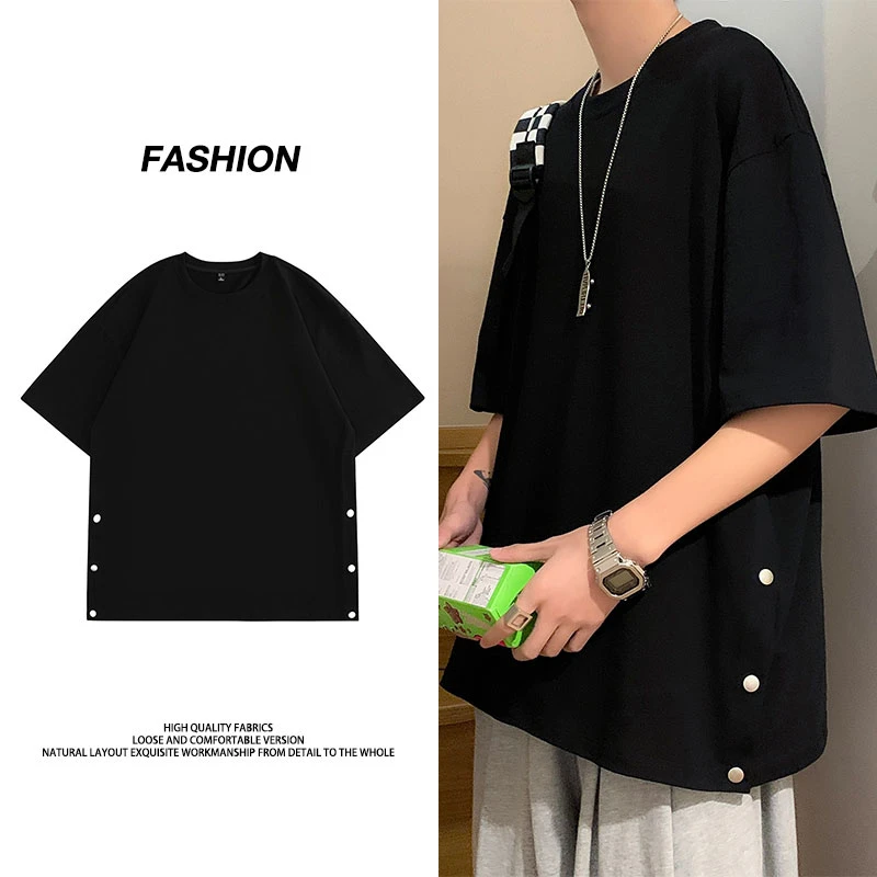 24年新款大码简约男宽松百搭T恤男休闲圆领港风高级感青春