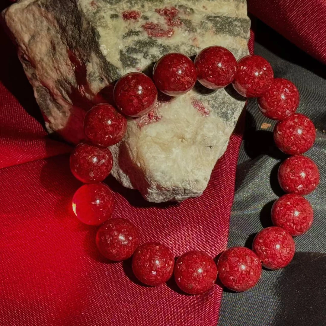 含辰砂工艺品天然高含量全透朱砂晶体砂素串手串男女同款
