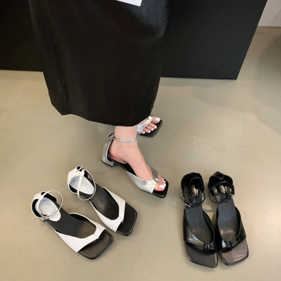 JIN原创//088-6小众高级感爆款凉鞋女2024春夏气质粗跟方头露趾鞋