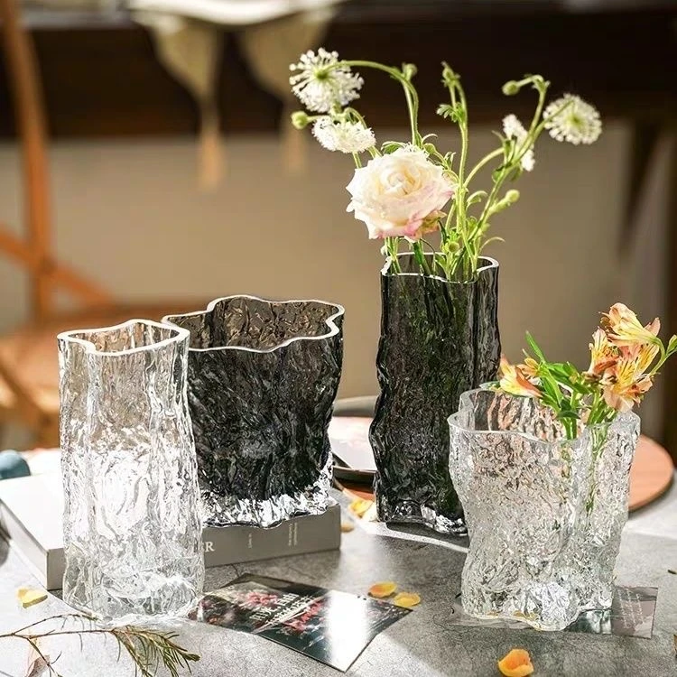 高端冰川花瓶透明不规则创意水培鲜花玫瑰插花摆件客厅餐桌高级感