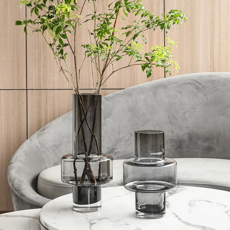 现代简约印象风高级感玻璃花瓶百合玫瑰鲜花桌面摆件水培水竹吊钟