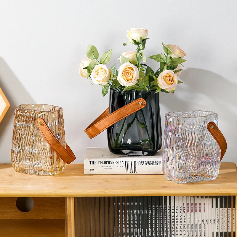 欧式手提玻璃花瓶高档网红包包鲜花绿植水培瓶客厅玄关装饰品摆件