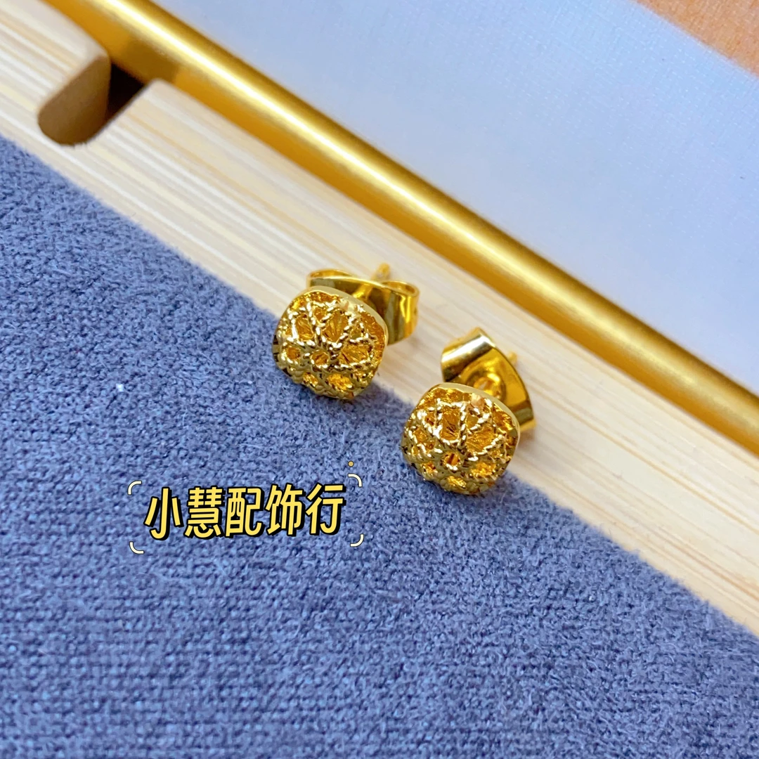 铜合金耳饰 【小慧家】新中式花丝方糖耳钉复古百搭时尚