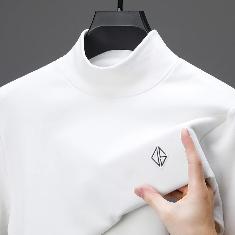 德绒高领打底衫高档保暖内搭男秋冬新款双面磨毛厚长袖纯色T恤衫