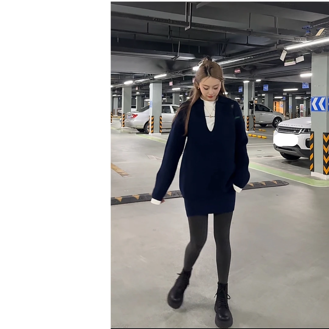 墨迹姐 高个子微胖“自由简意”深V毛衣+包臀裙套装女