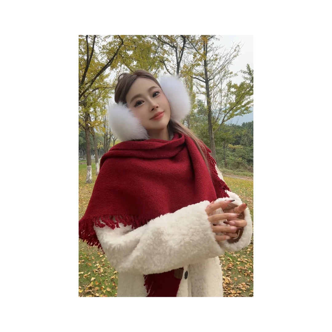 墨迹姐 “羊毛流苏”三角形围巾披肩