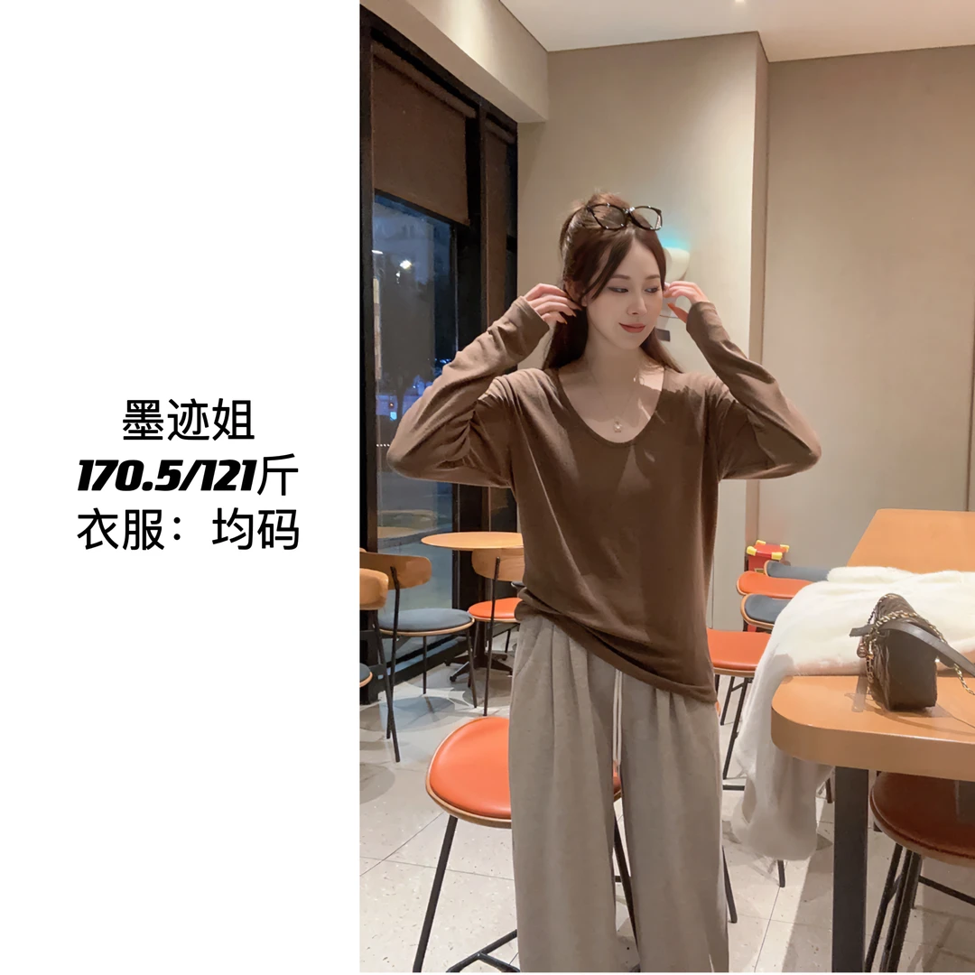 【高个子定制】微胖大码 弹性超好宽松大u领显瘦T恤1255