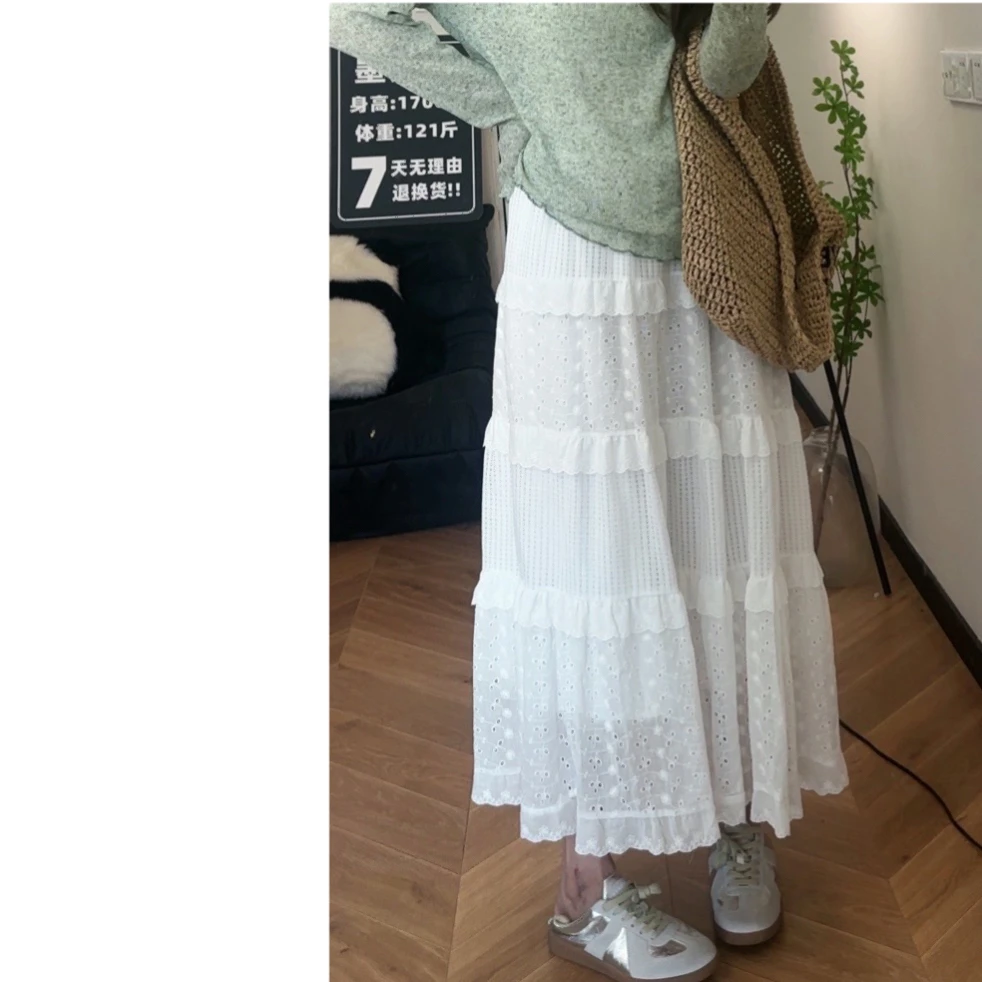 高个子春款刺绣白色花边蛋糕显瘦半身裙气质高腰百搭中长款a字裙