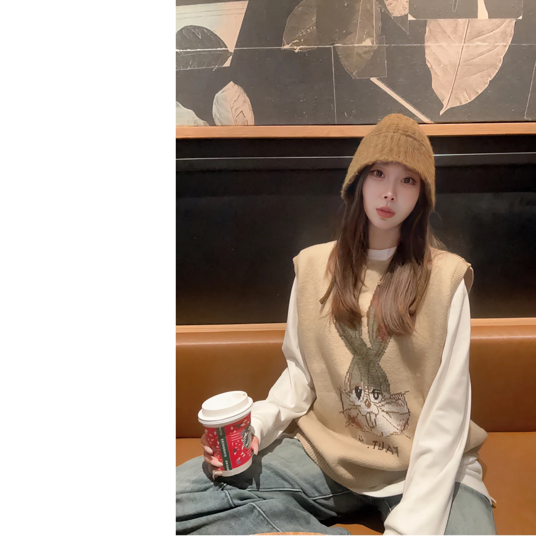 墨迹姐 宽松大版兔八哥卡通马夹背心