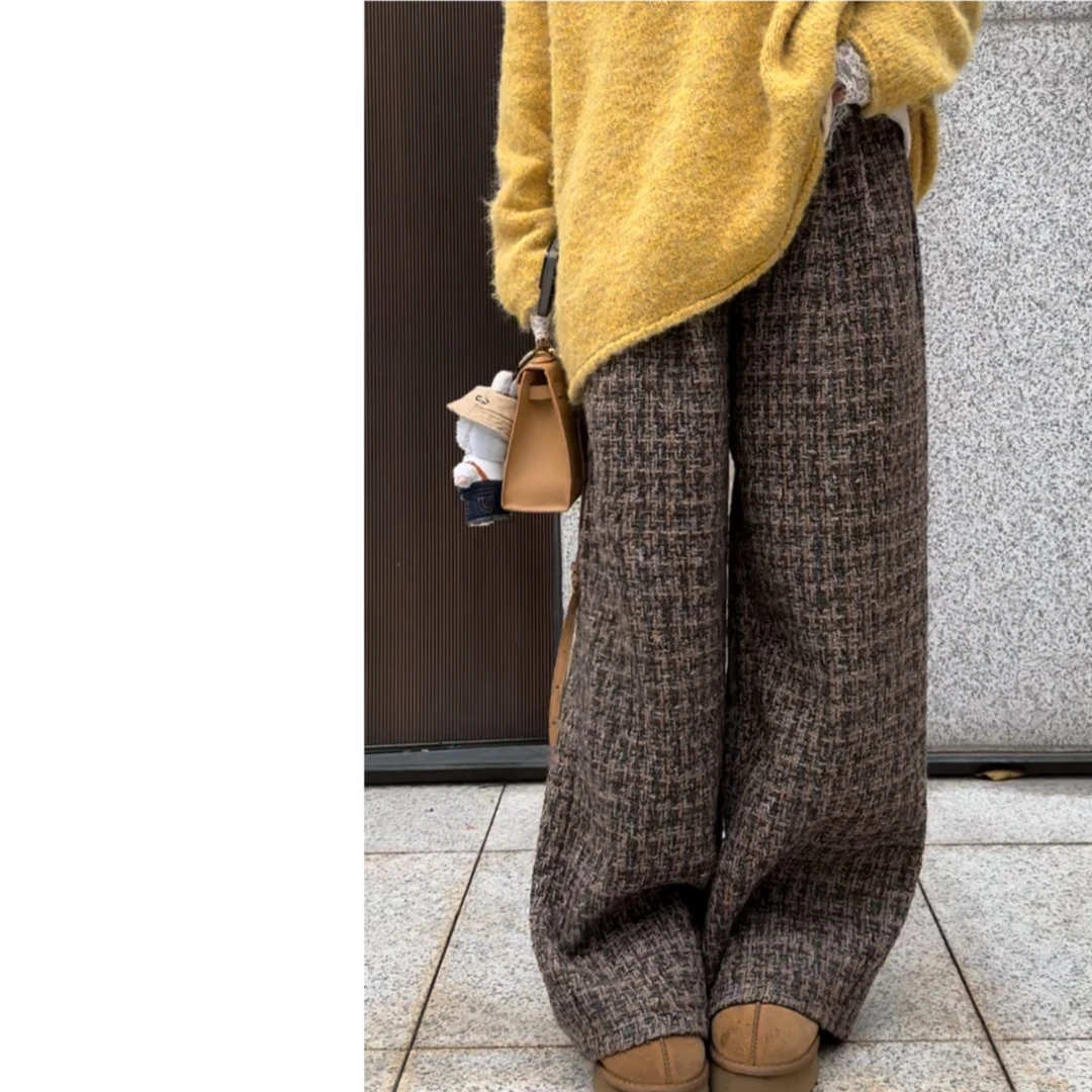 墨迹姐 高个子微胖 “萧瑟余晖”小香风编织纹理重工宽松休闲长裤