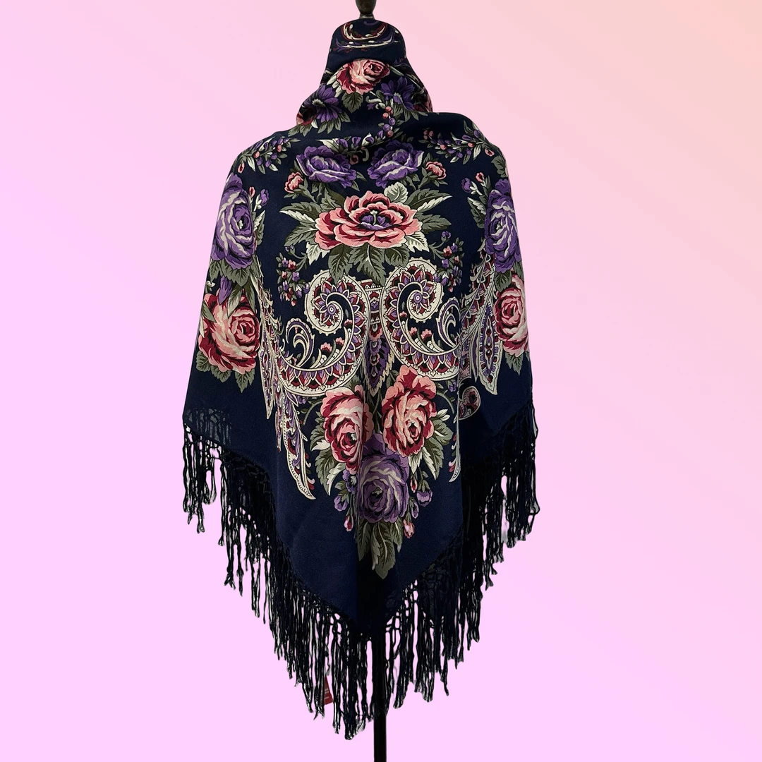 新款俄罗斯羊毛印花140厘米女士时尚披肩大方巾百搭保暖秋冬春秋