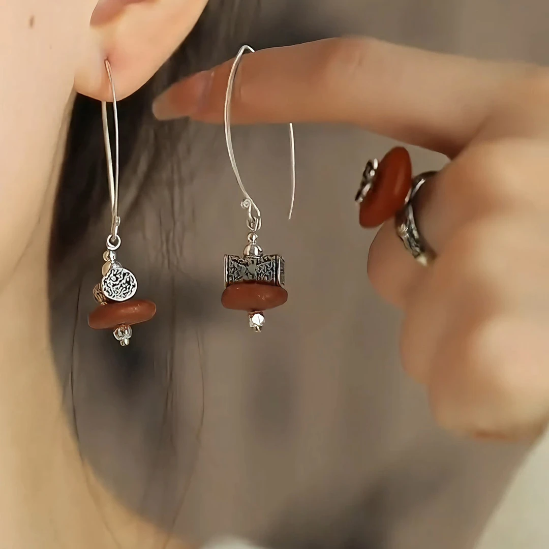 铜合金耳饰 铜合金耳饰S999纯银银针潮派小柿饼气质耳环女中国风