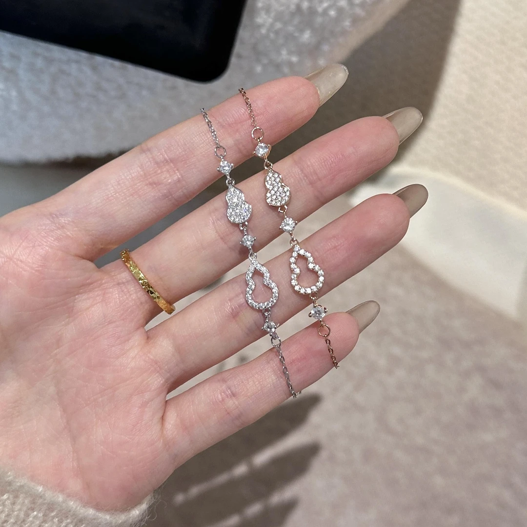 925银手链 福禄双全通体银微镶满钻葫芦手链新中式精致叠戴气质轻