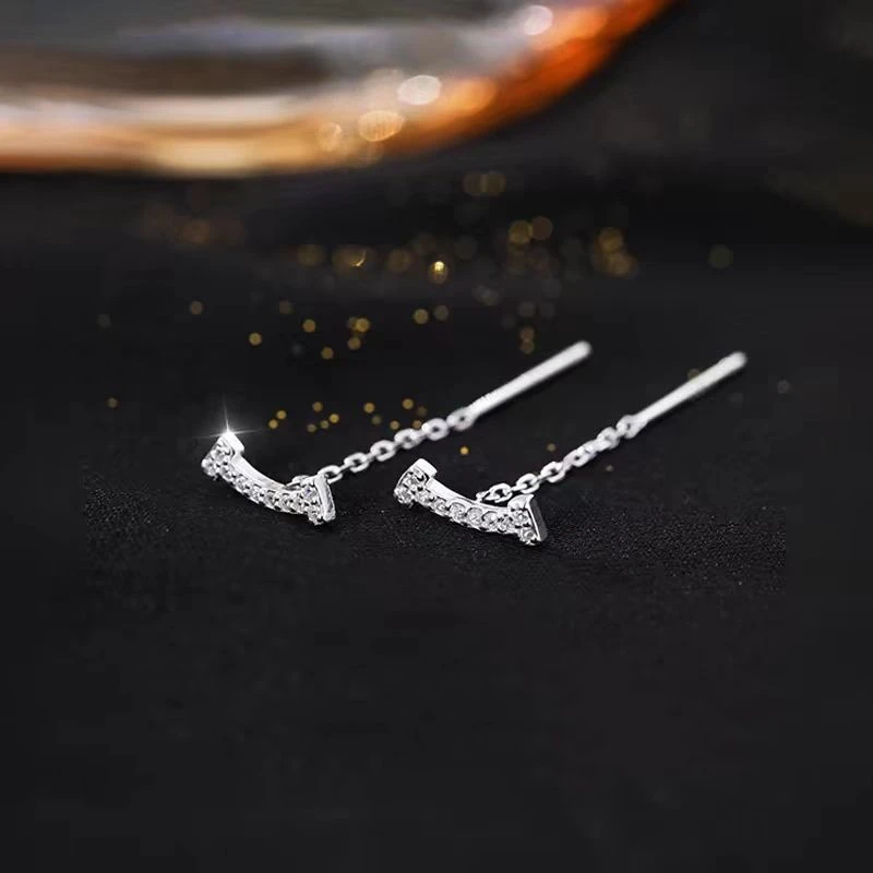 潮派999纯银ins气质耳环小众微笑耳线女简约时尚精致百搭轻