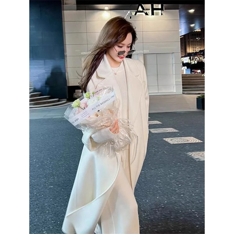 C-8877大码春季新款正肩慵懒风时尚气质大气毛呢外套