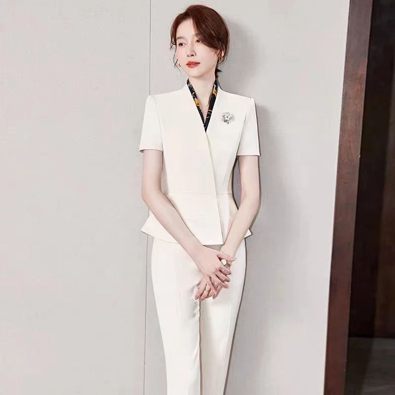 西服夏装薄款女时尚气质短款小西服薄美容院前台工作服主持人正装