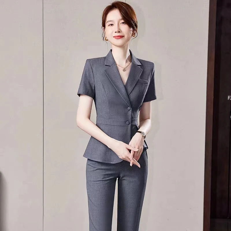 修身职业套装女西装夏季薄款短款小西服售楼部工作服职场商务正装