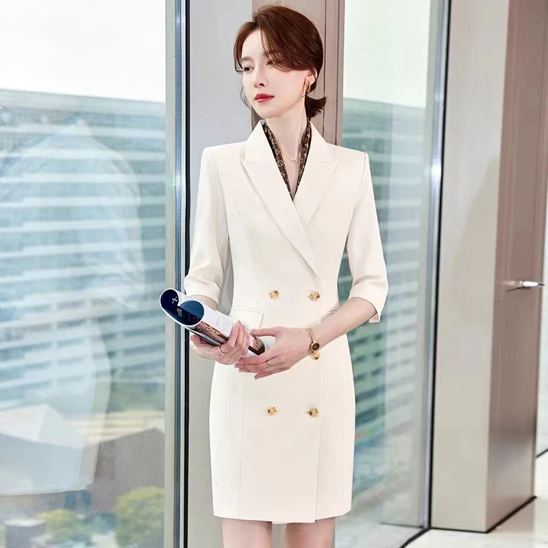 西装夏季薄款气质轻奢西服职业装收腰修身纯色女神范西装连衣裙