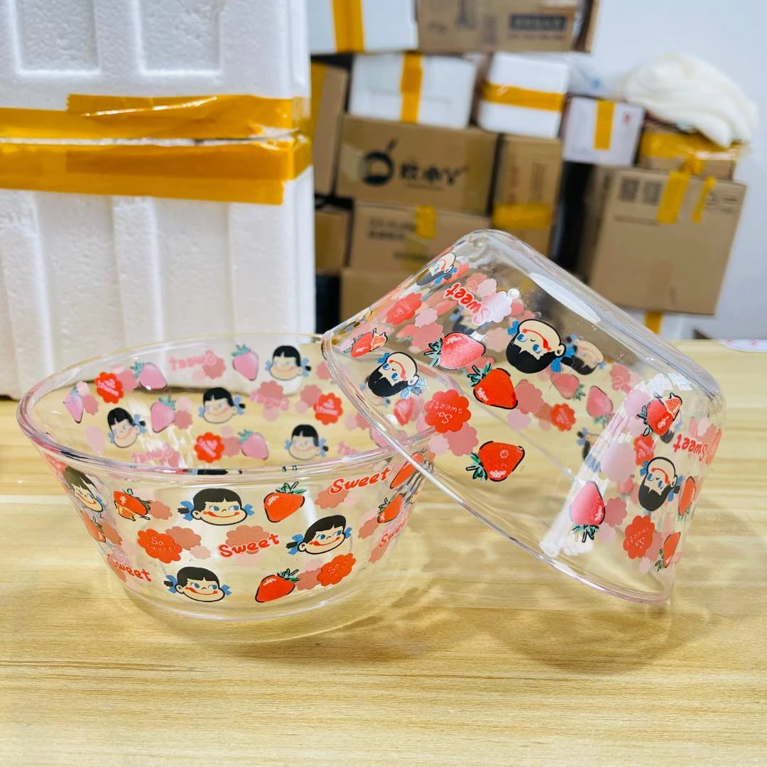 两只透明贴花不二家800ML大碗