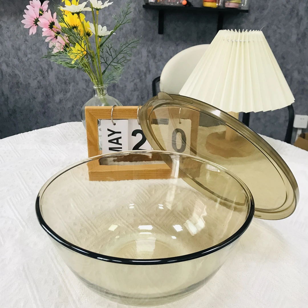 茶色面盆送盖家用水果盆大号沙拉碗