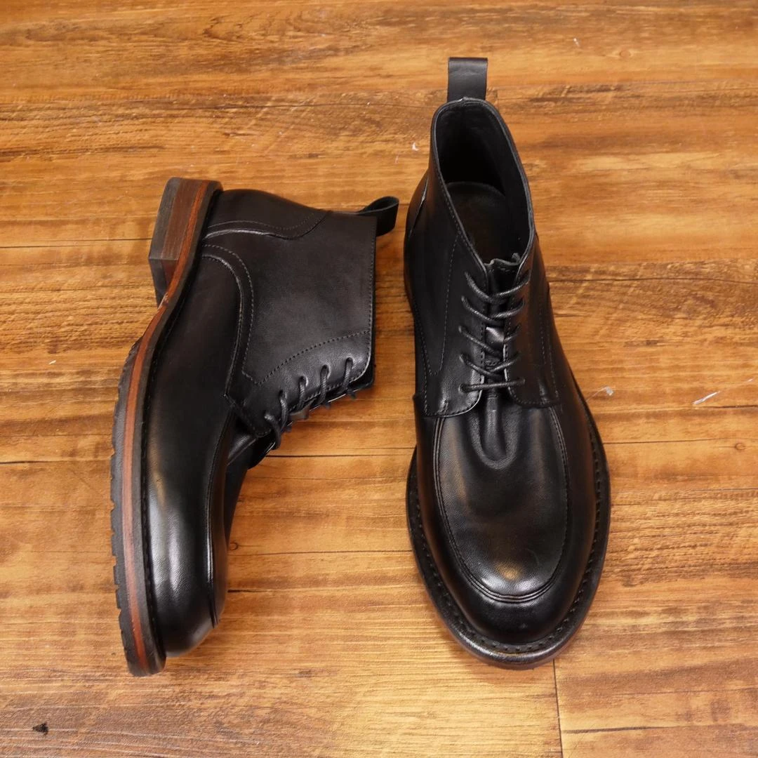 新款德比马丁靴男士商务时尚百搭高帮皮鞋冬季手工固特异真皮皮靴