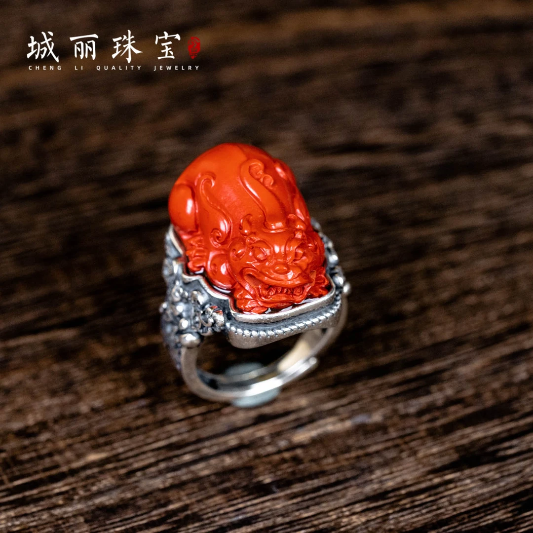 辰砂（处理）红【城丽】金福貔貅戒指/个FL-2198