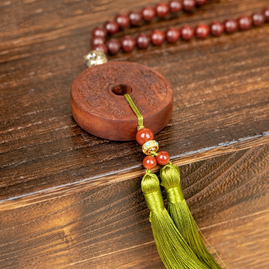 【城丽珠宝】雷击木山鬼圆牌手工流苏挂件/条FL-1535