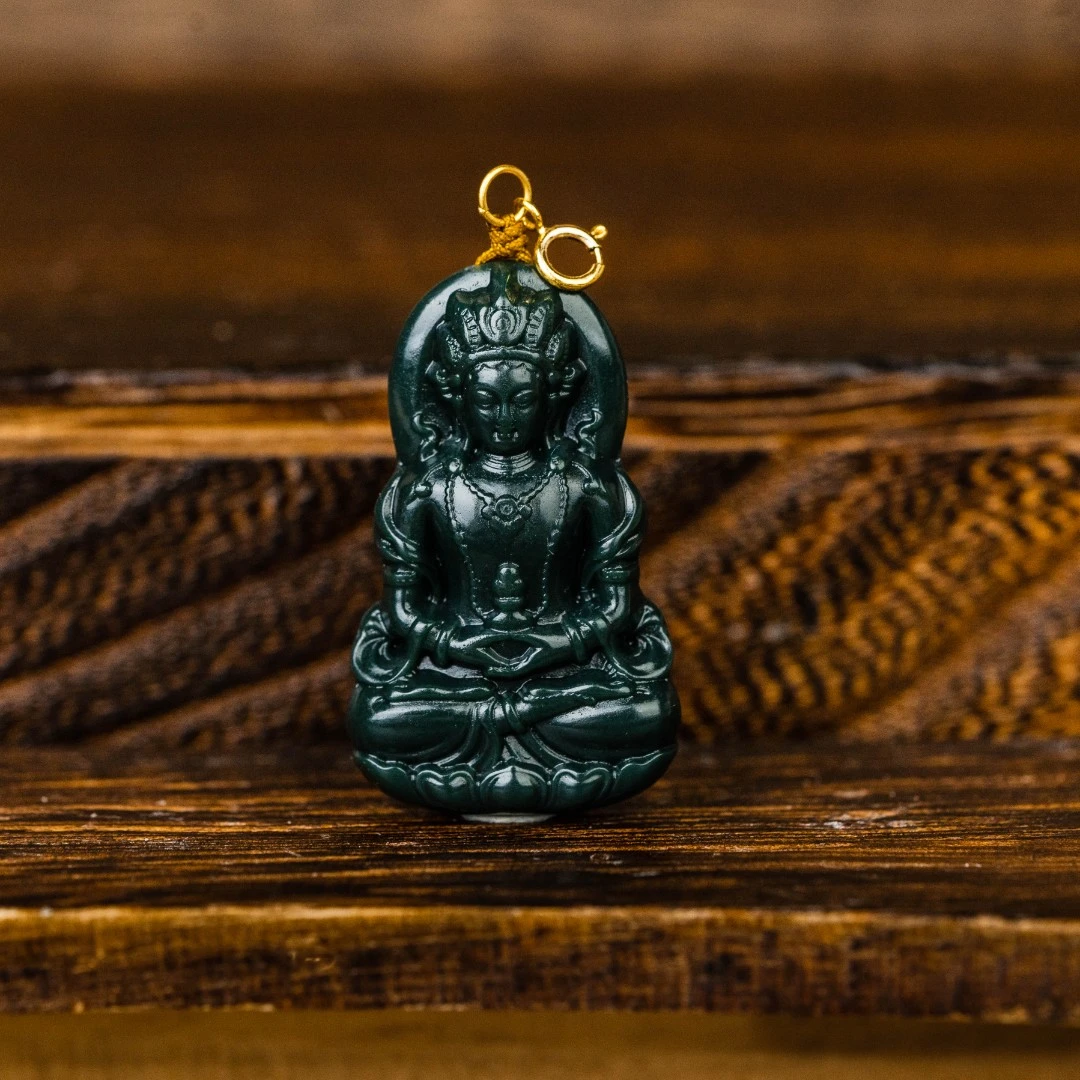 【城丽珠宝】18K和田玉塔青绿度母吊坠/个ZJH-614