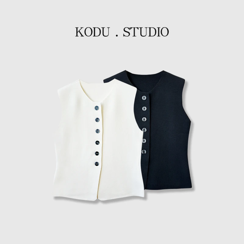 【刻度KODU】MT-4614春季圆领重工单排扣名媛设计感百搭针织马夹