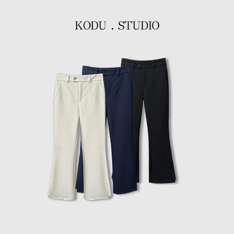 【刻度KODU】08-4158春季新款高腰拼接显瘦时尚微喇百搭休闲裤