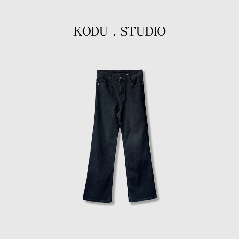 【刻度KODU】LY-4723秋冬季时尚百搭气质高腰磨毛微喇显瘦牛仔裤