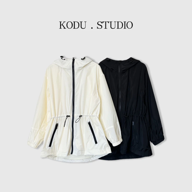 I【五一大促刻度KODU】01-JK1881连帽休闲复古洋气腰部抽绳风衣外套