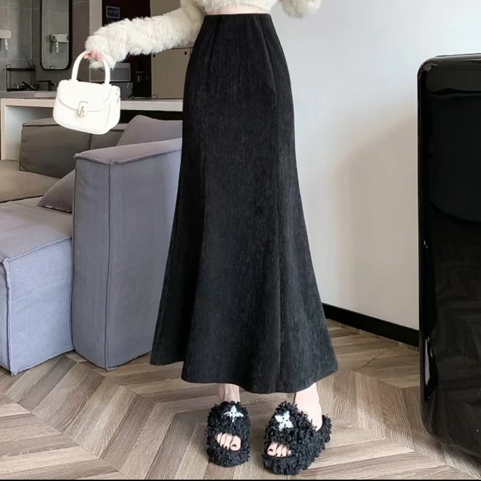 安哥拉红2024秋冬高级气质新款多片鱼尾半身裙松紧高腰显瘦百搭