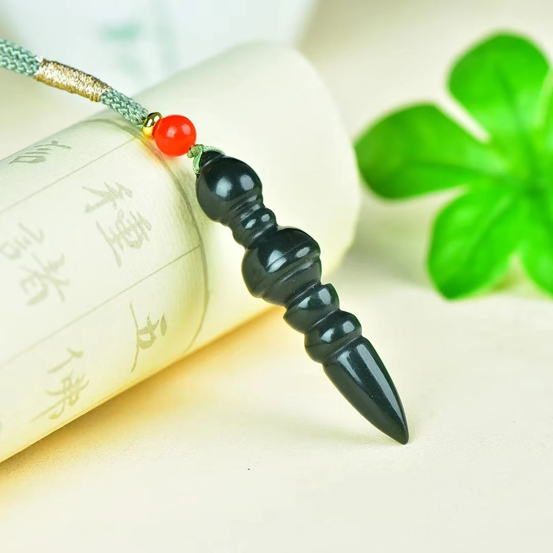 天然新疆和田玉降魔杵吊坠 精雕男女款时尚平安挂坠 男女挂件精品